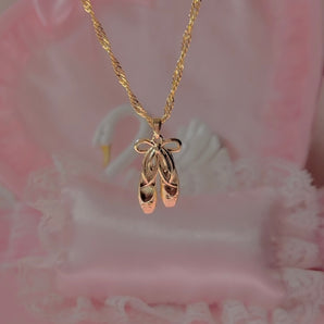 Gold plated Ballerina Slippers Necklace~