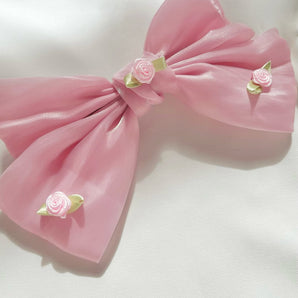 Coquette pink rose hair bow~