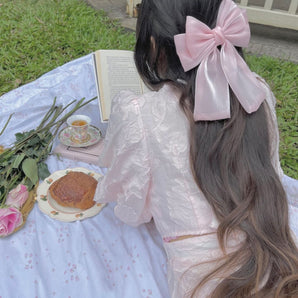 Pink organza hair bow~