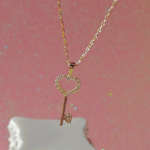 925 Sterling silver and gold vermeil minimal key heart necklace~